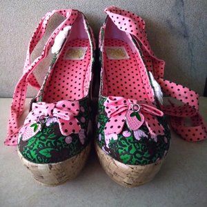 NEW! Strawberry Wedge Heels with Ribbon Ties